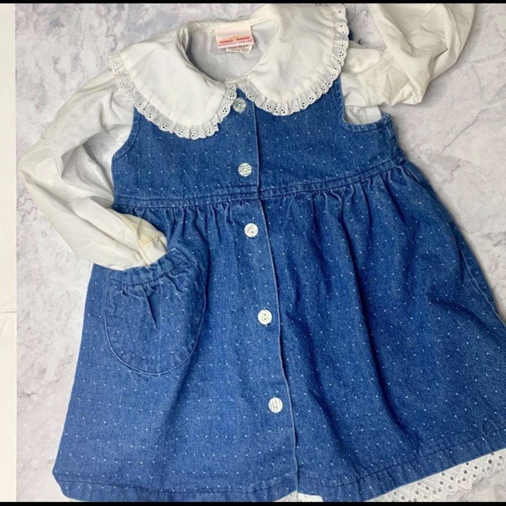 Vintage Ruffle Denim Girls Ruffle Dress & Shirt 4